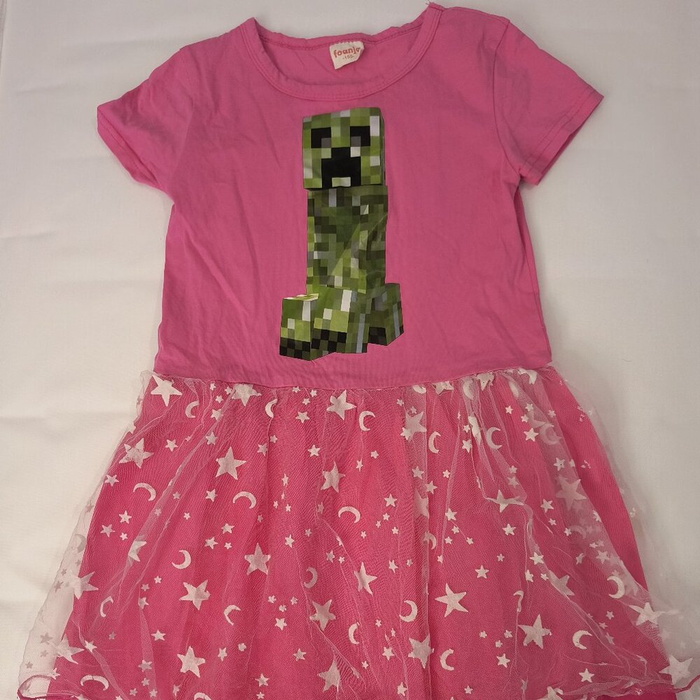 Minecraft Creeper Dress with Tulle Skirt Size 8-9